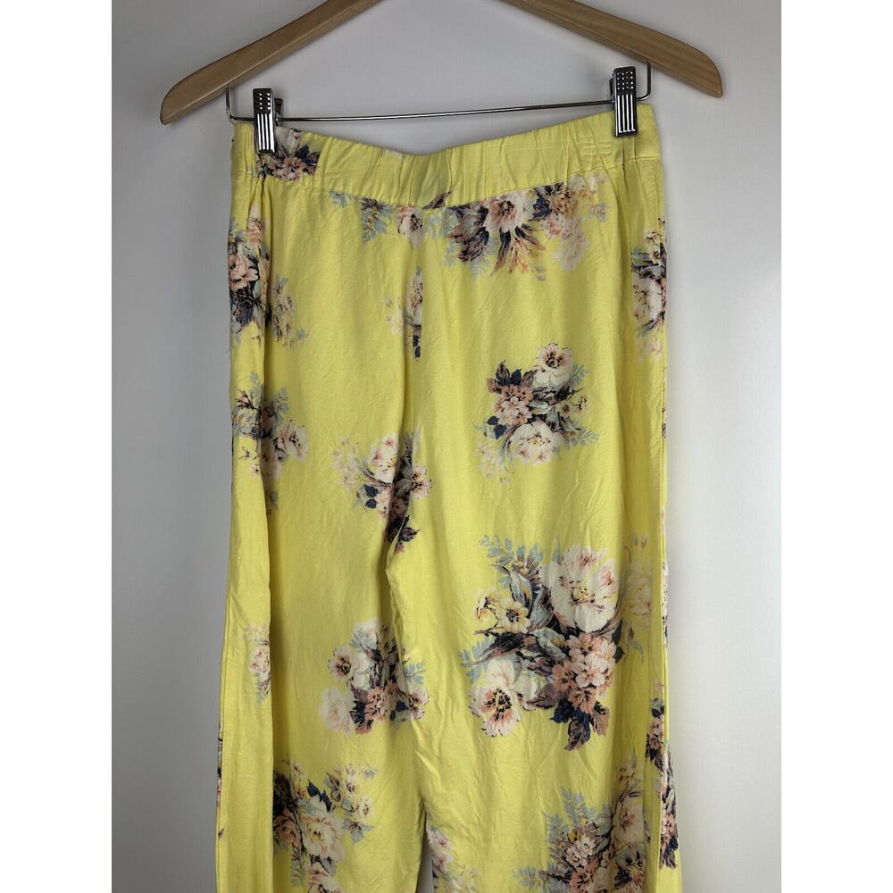 Anthropologie x Feather Bone Wide Leg Pants Yellow Floral Linen Blend Size 2 - Picture 8 of 13